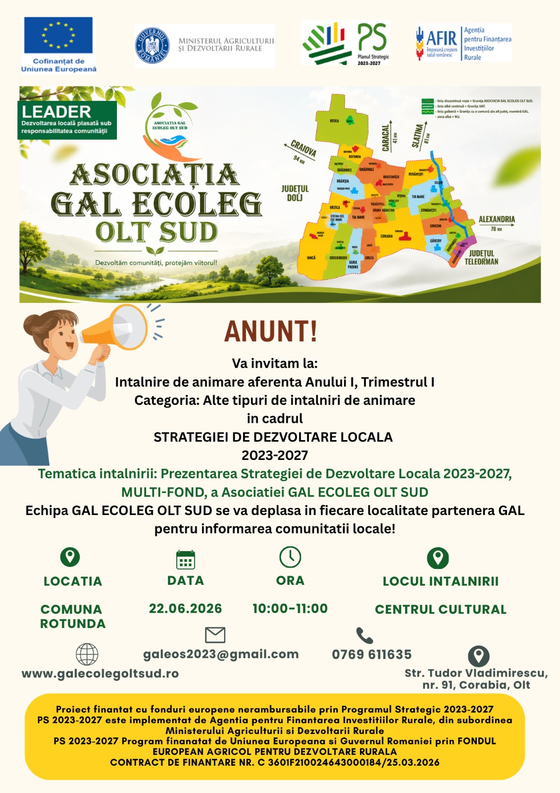 Anunt intalnire de animare 22.06.2026, Trimestrul I, An I, Comuna Rotunda